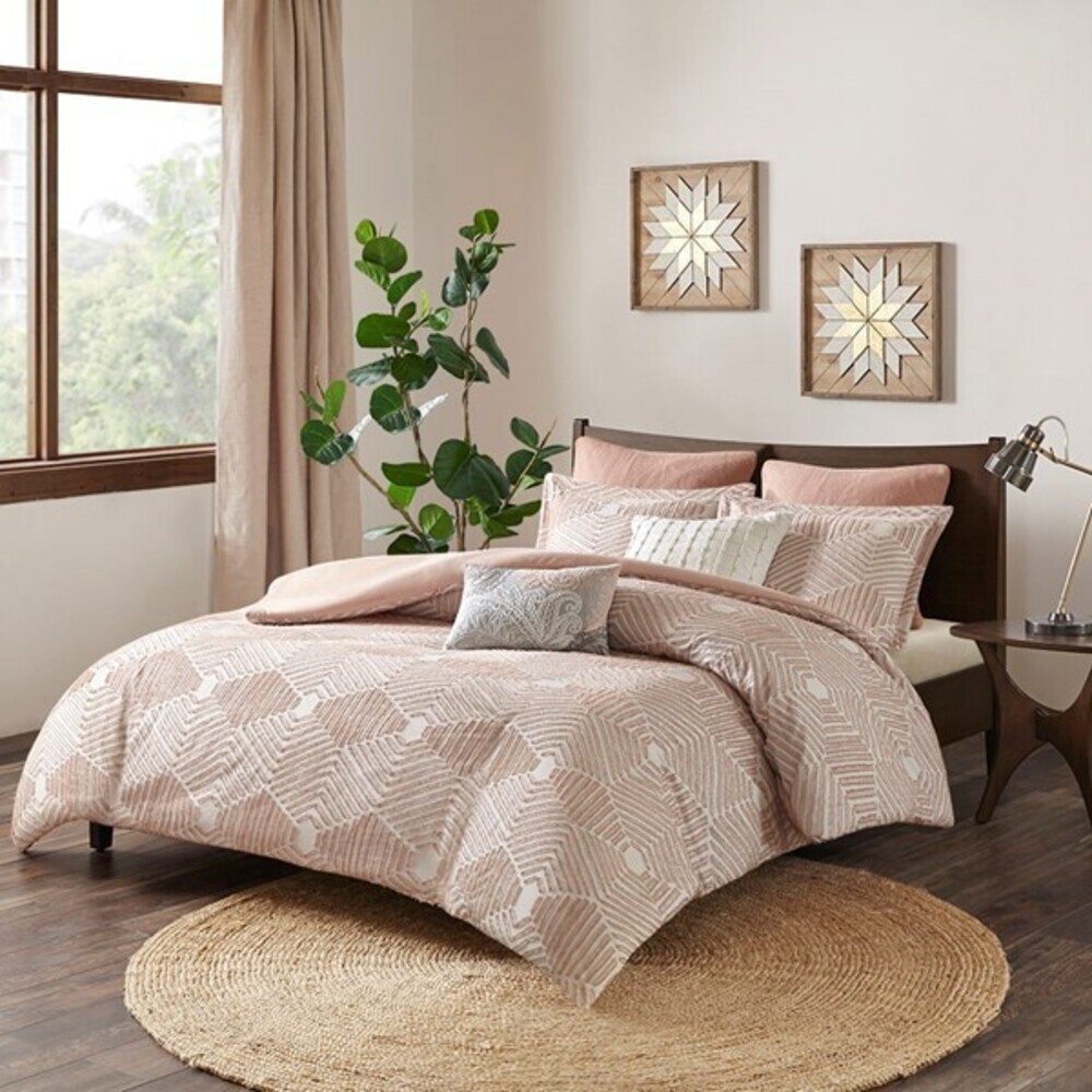 Ink+Ivy Ellipse King/Cal King Blush Jacquard Cotton 3-Pc Duvet Cover Set BED52